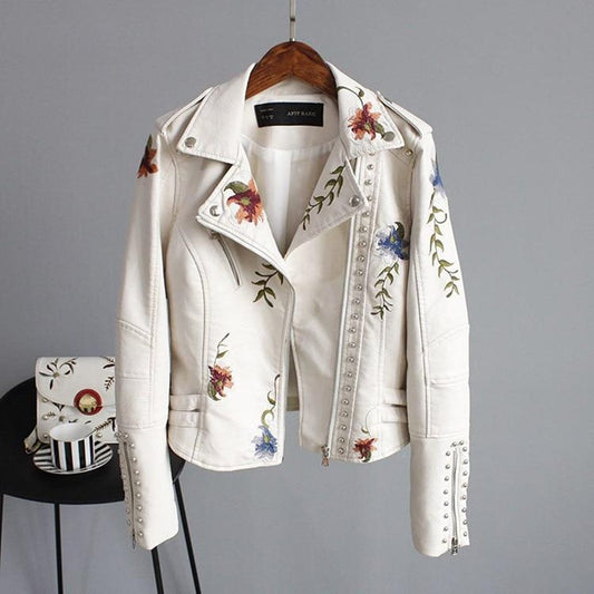 Veste en cuir femme – Veste élégante avec motif floral chic et tendance