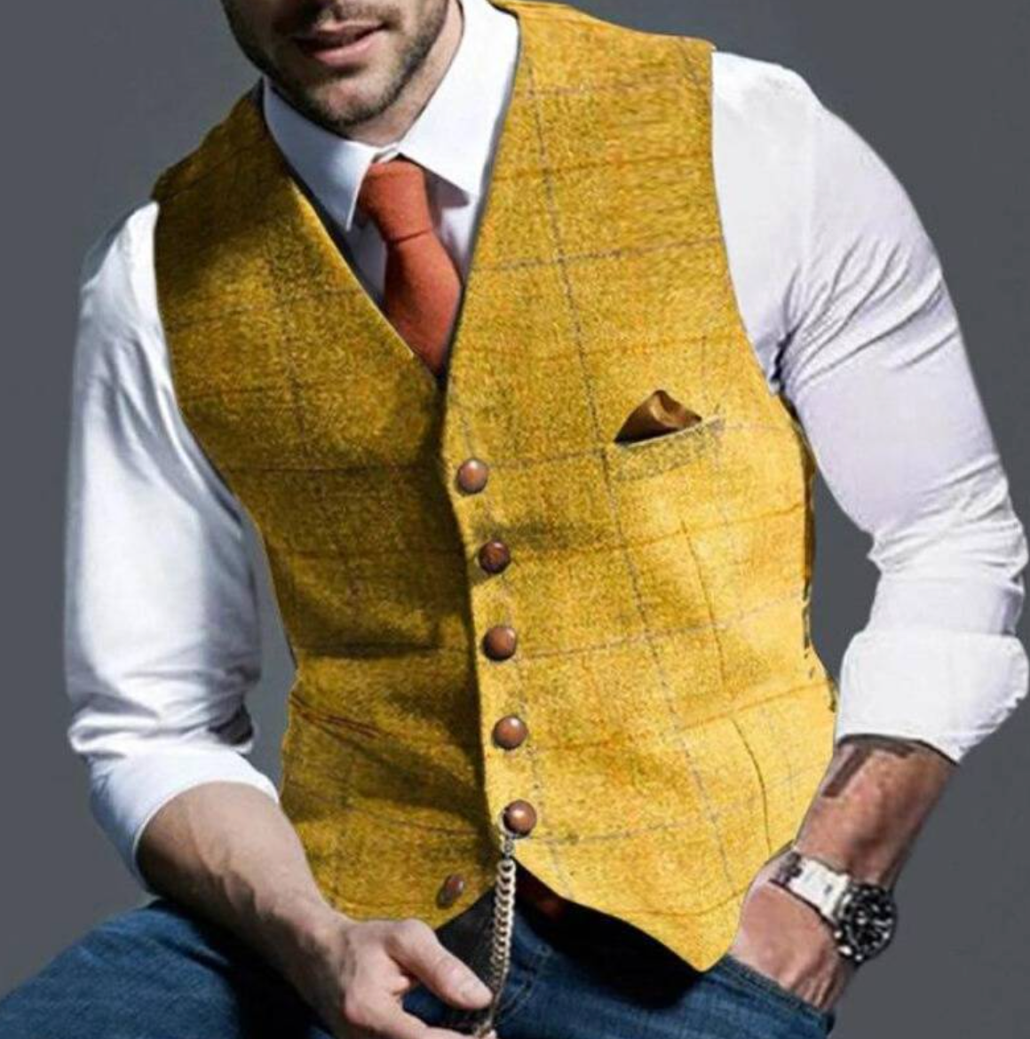 Gilet décontracté homme – Veste à revers à carreaux élégante et confortable