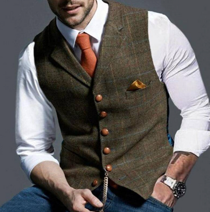 Gilet décontracté homme – Veste à revers à carreaux élégante et confortable