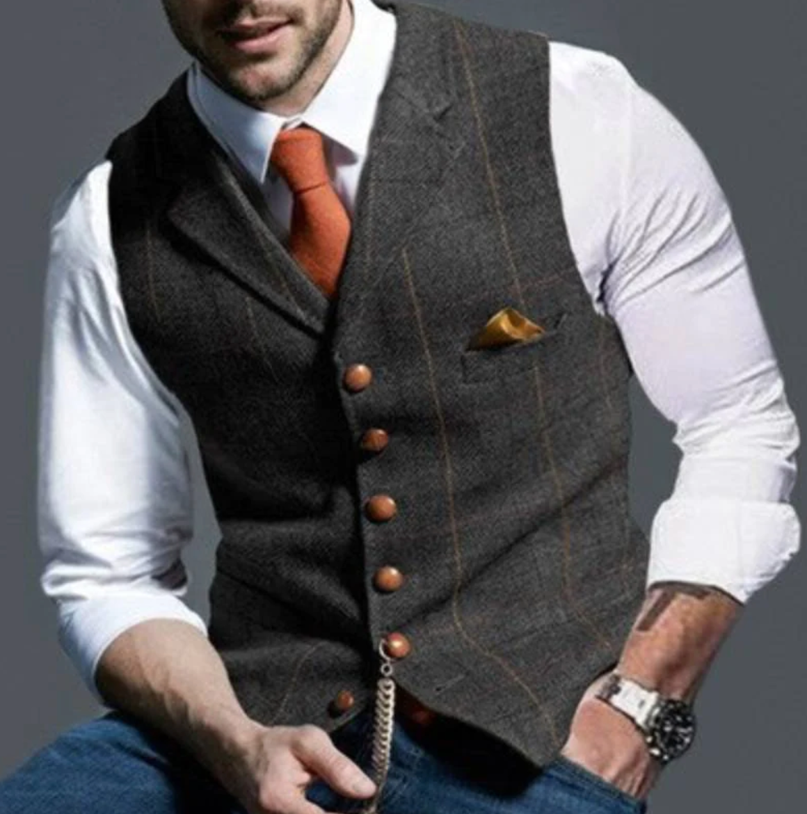 Gilet décontracté homme – Veste à revers à carreaux élégante et confortable