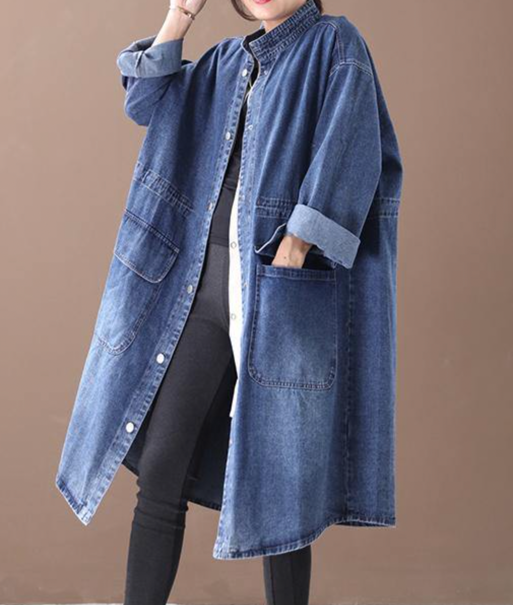 Veste en Denim Longue Femme – Veste tendance en jean coupe longue et stylée