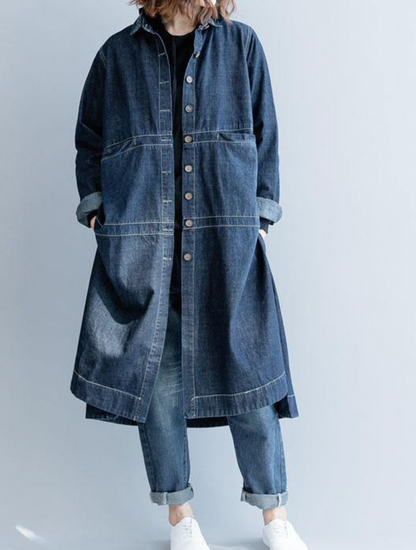 Veste en denim longue femme – Veste tendance en jean coupe élégante et confortable