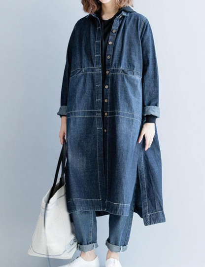 Veste en denim longue femme – Veste tendance en jean coupe élégante et confortable