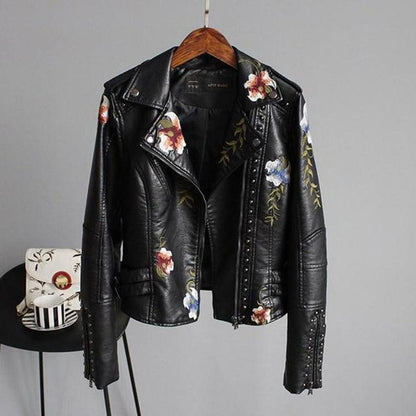 Veste en cuir femme – Veste élégante avec motif floral chic et tendance