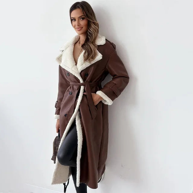 Manteau tendance femme – Manteau chaud en laine avec ceinture et poches