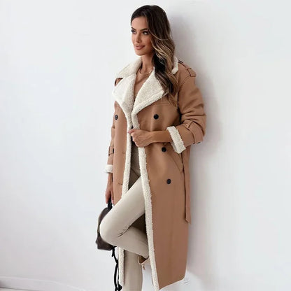 Manteau tendance femme – Manteau chaud en laine avec ceinture et poches