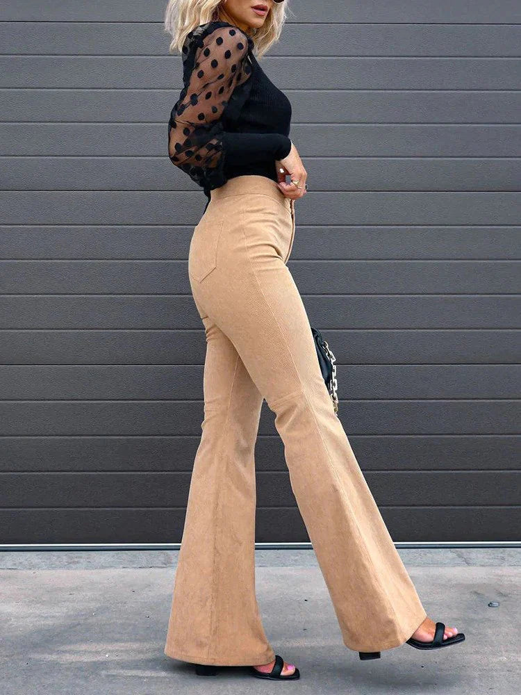 Pantalons en velours côtelé évasés femme – Pantalon chic et confortable pour automne