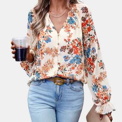 Blouse à fleurs femme – Haut élégant en coton léger pour été chic