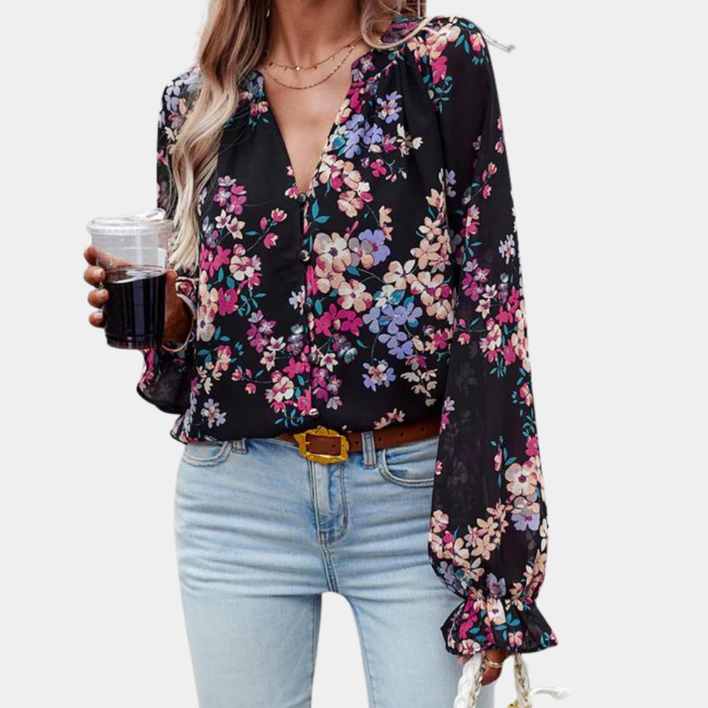 Blouse à fleurs femme – Haut élégant en coton léger pour été chic