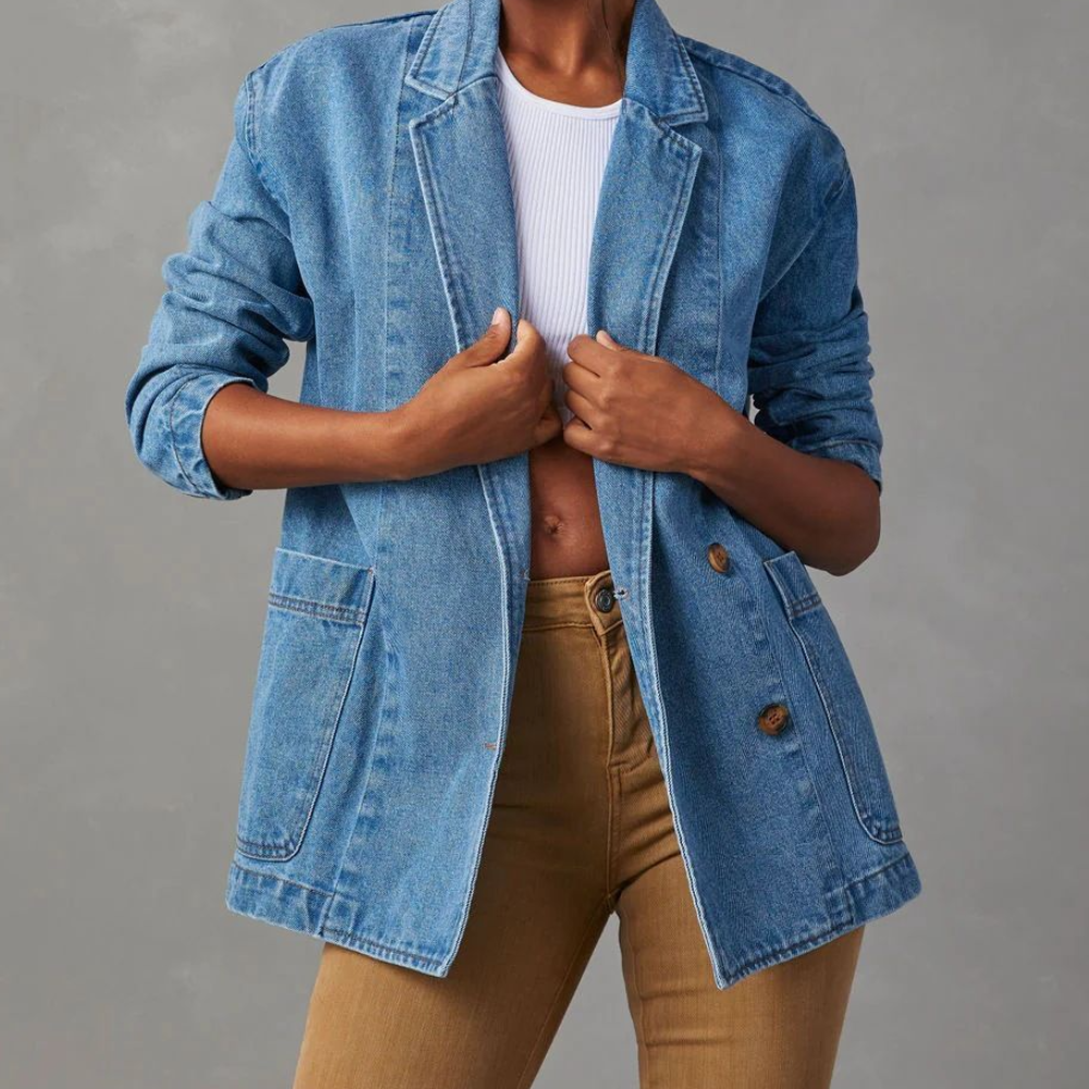 Veste en denim femme – Blazer tendance coupe ajustée pour look décontracté