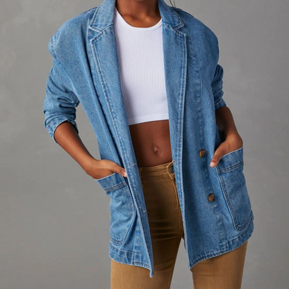 Veste en denim femme – Blazer tendance coupe ajustée pour look décontracté