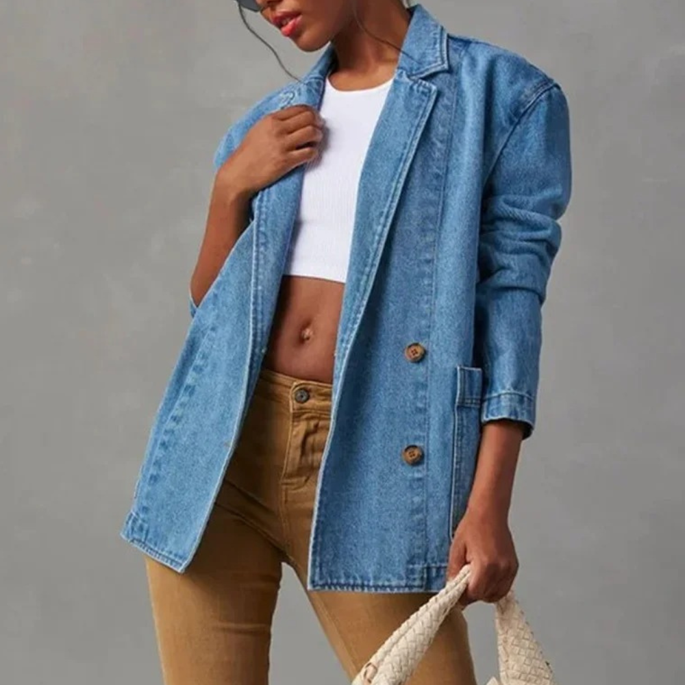 Veste en denim femme – Blazer tendance coupe ajustée pour look décontracté