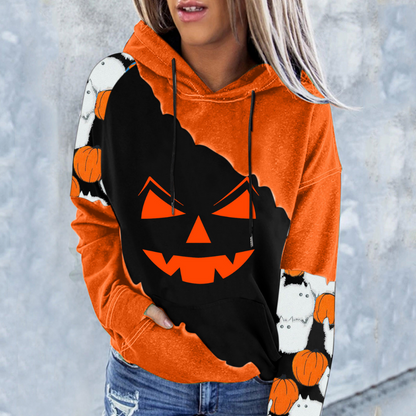 Pull Halloween femme – Sweat-shirt confortable avec motif citrouille et design festif