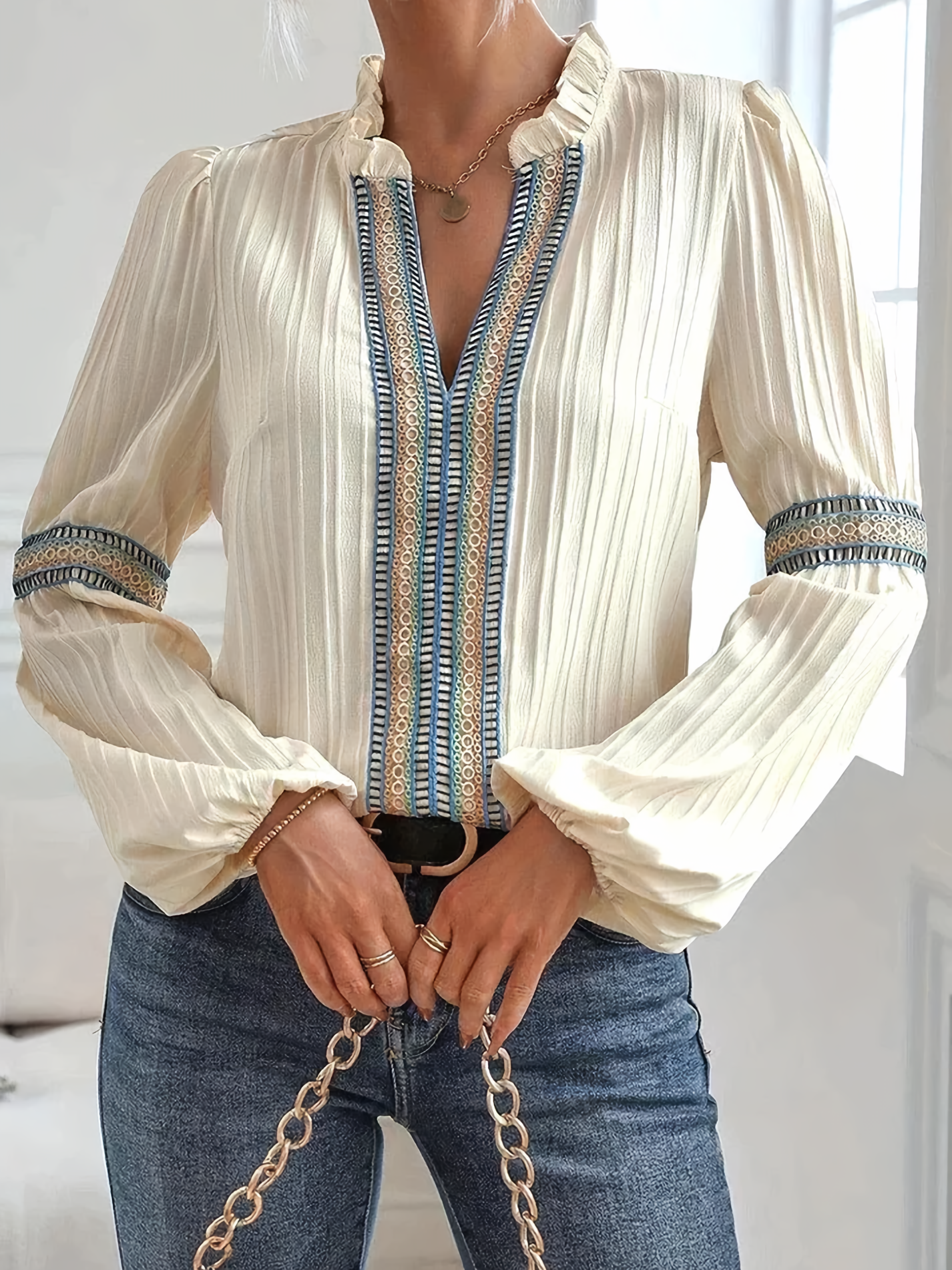 Blouse plissée femme – Chemisier élégant en chiffon pour occasions spéciales