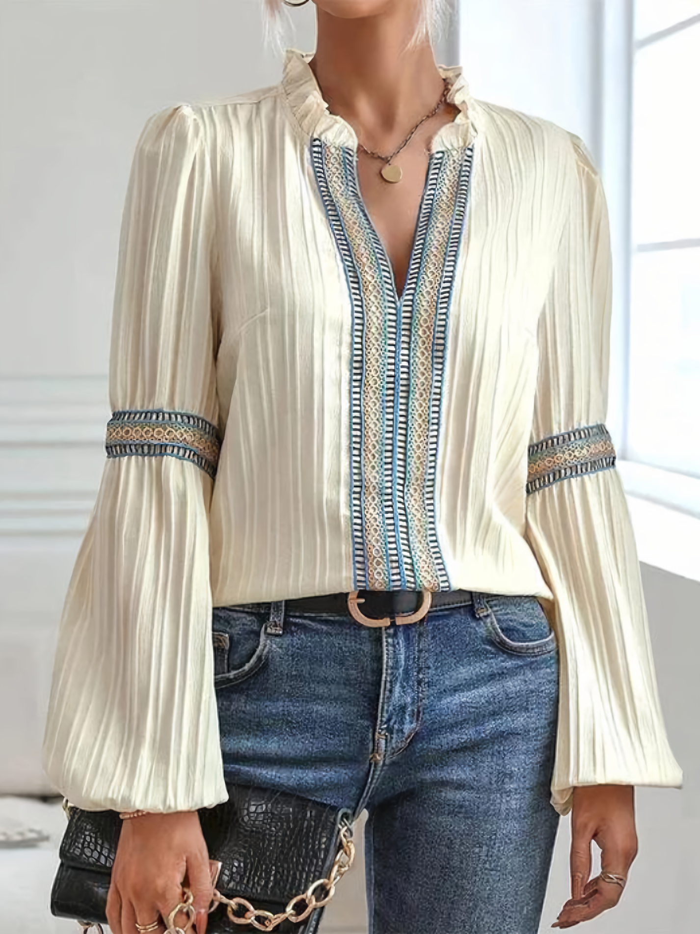 Blouse plissée femme – Chemisier élégant en chiffon pour occasions spéciales