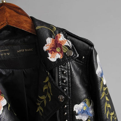 Veste en cuir femme – Veste élégante avec motif floral chic et tendance