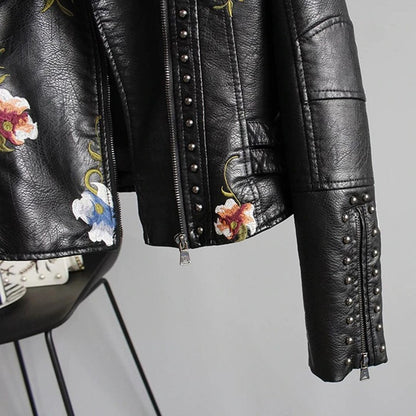 Veste en cuir femme – Veste élégante avec motif floral chic et tendance