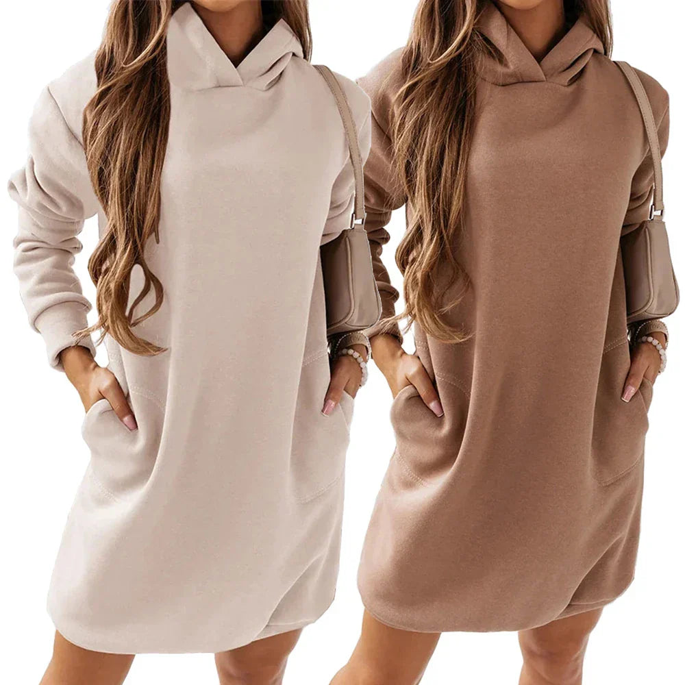 Robe chic femme avec capuche – Robe élégante en tissu doux pour casual