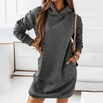 Robe chic femme avec capuche – Robe élégante en tissu doux pour casual