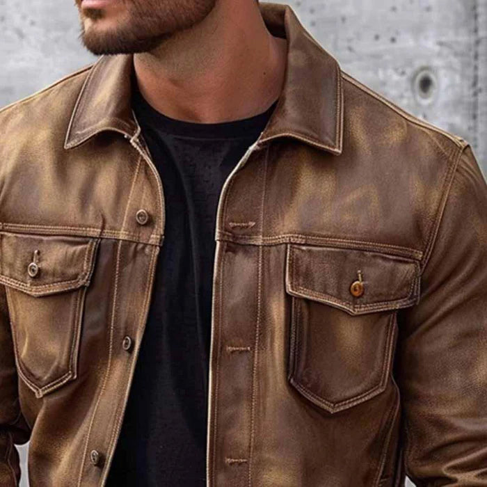 Veste en cuir homme vintage – Veste élégante en cuir véritable pour look décontracté