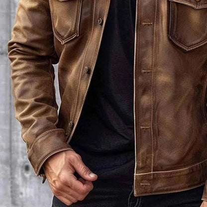 Veste en cuir homme vintage – Veste élégante en cuir véritable pour look décontracté