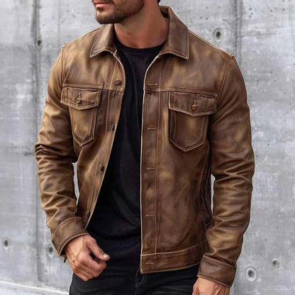 Veste en cuir homme vintage – Veste élégante en cuir véritable pour look décontracté