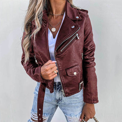 Veste de motard femme – Veste décontractée avec revers en cuir pour look tendance