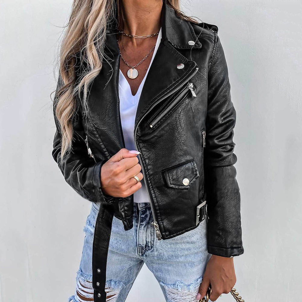 Veste de motard femme – Veste décontractée avec revers en cuir pour look tendance