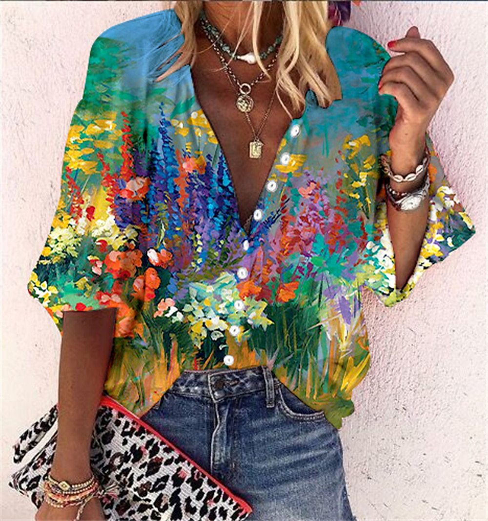 Blouse boho chic femme – Haut léger en coton à manches longues pour été