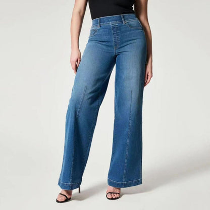 Jeans femme pull-on – Pantalon à jambes larges confortable et tendance