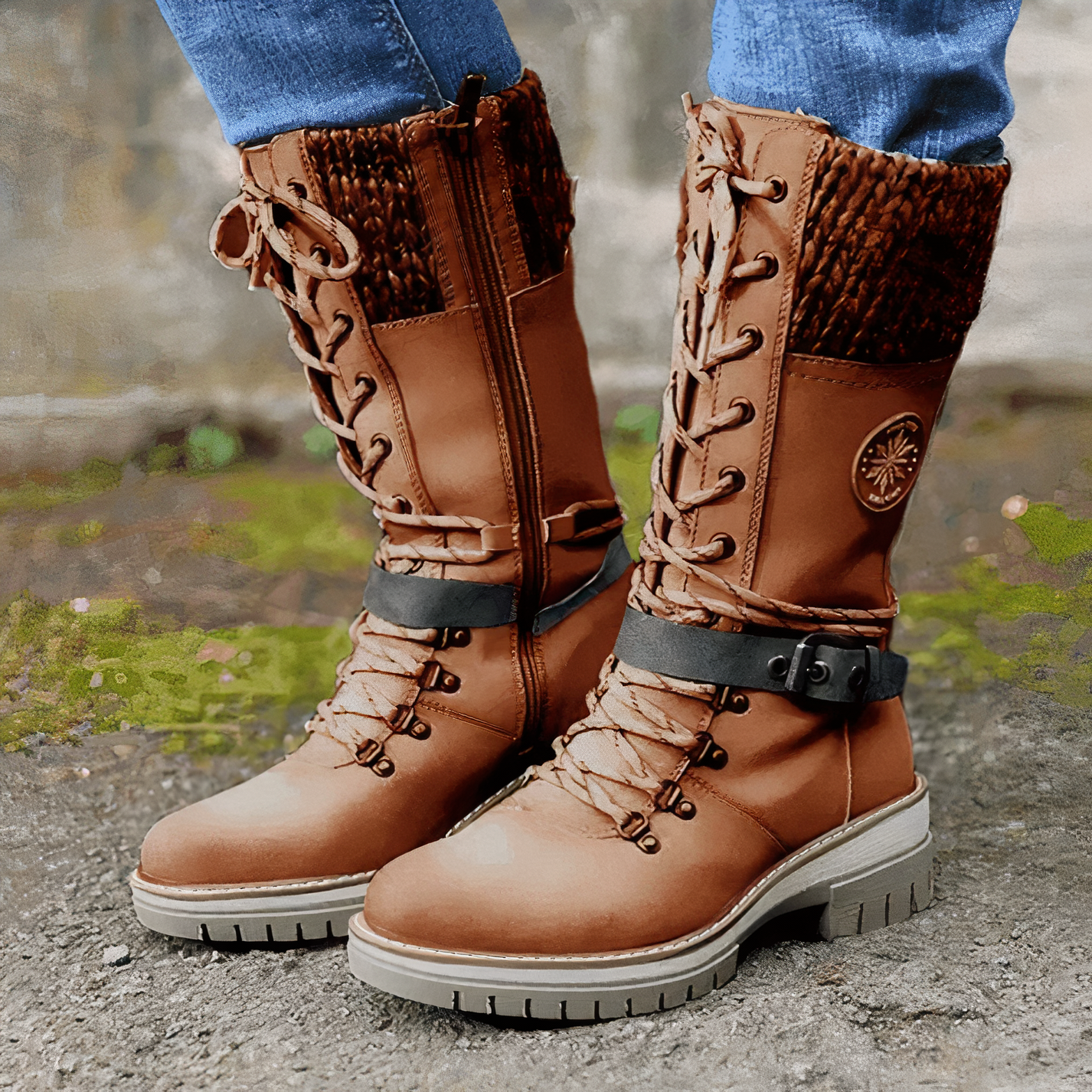 Bottes d'hiver femme – Bottes chaudes en cuir avec semelle antidérapante