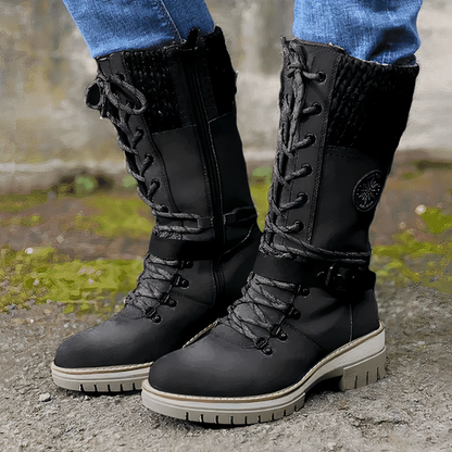 Bottes d'hiver femme – Bottes chaudes en cuir avec semelle antidérapante