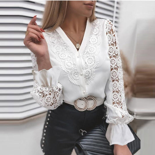 Blouse en dentelle élégante femme – Haut chic à manches longues pour soirée