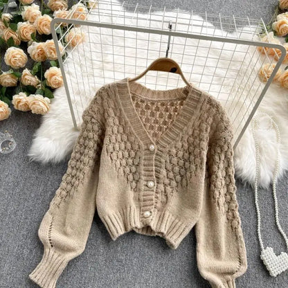 Cardigan en tricot femme – Pull à col en V élégant et confortable