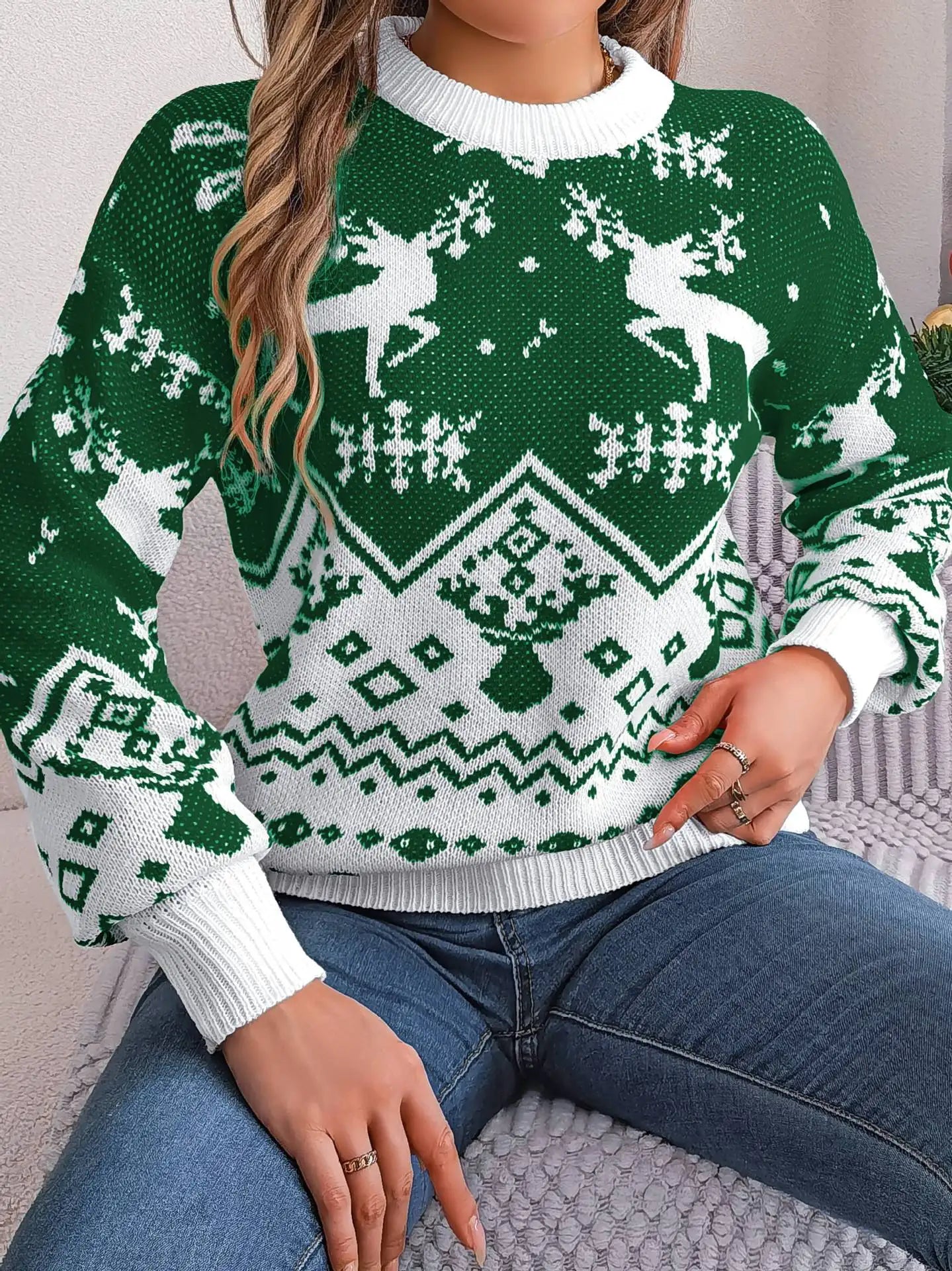 Pull de Noël femme – Pull décontracté en tricot doux pour fêtes et hiver