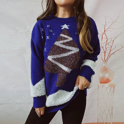 Pull de Noël femme – Pull confortable en tricot doux avec motifs festifs