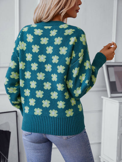 Pull fleuri femme – Pull en V élégant à motifs floraux pour toutes occasions