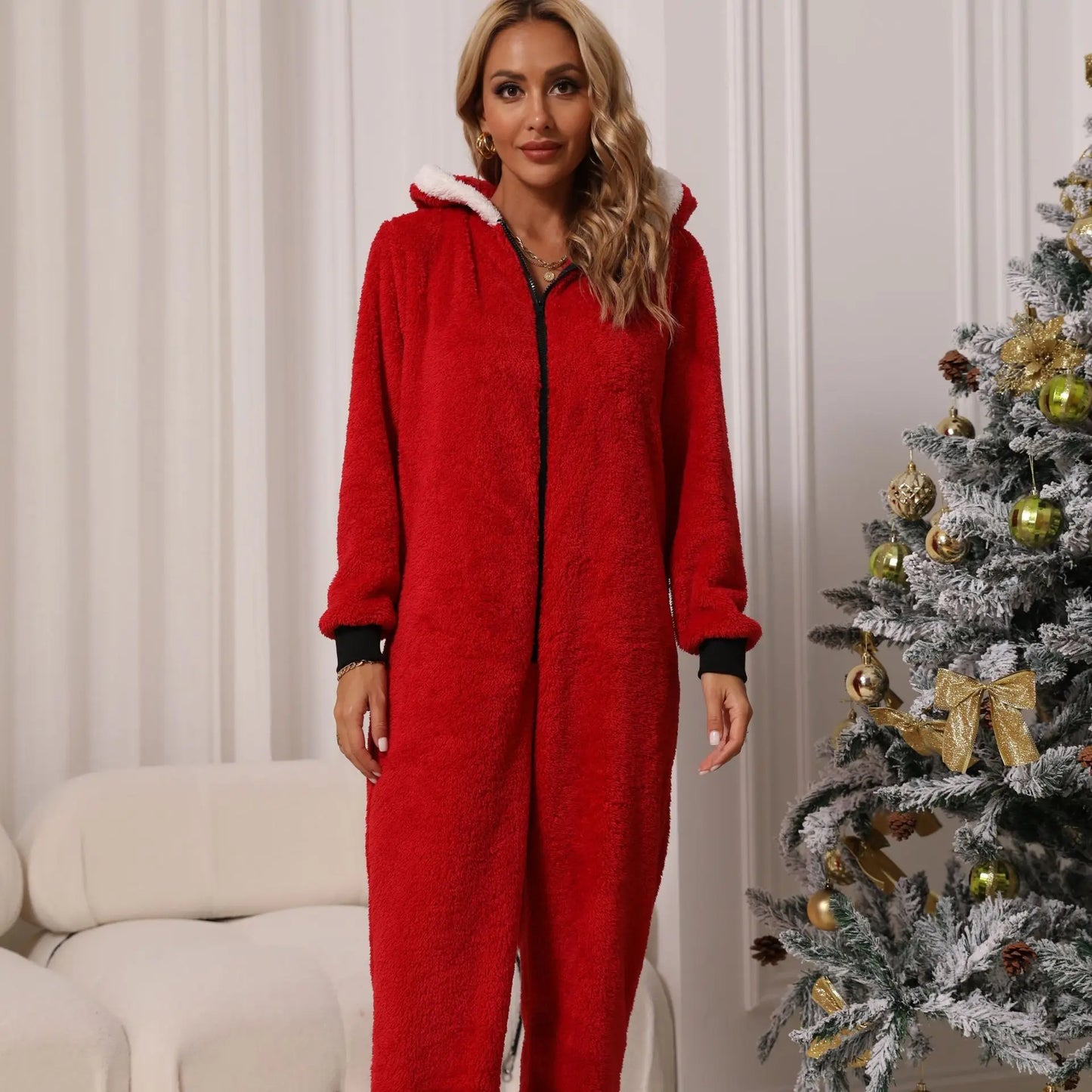 Jumpsuit de Noël femme – Combinaison festive élégante en velours pour fêtes