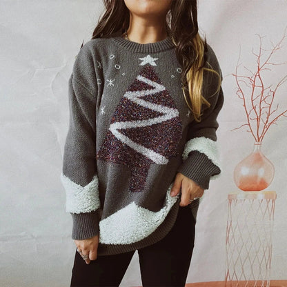 Pull de Noël femme – Pull confortable en tricot doux avec motifs festifs