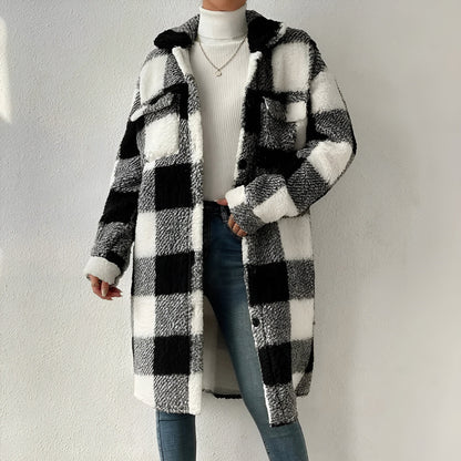 Manteau long femme – Manteau à carreaux élégant et chaud pour l'hiver