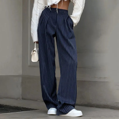 Pantalons rayés femme – Pantalon chic en coton léger à taille haute et ample