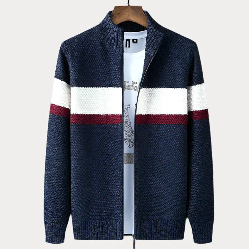 Veste en tricot rayée homme – Pull col montant élégant et confortable