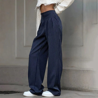 Pantalons rayés femme – Pantalon chic en coton léger à taille haute et ample