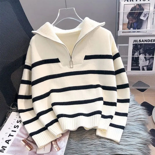 Pull rayé femme – Pull en tricot doux à manches longues pour style décontracté