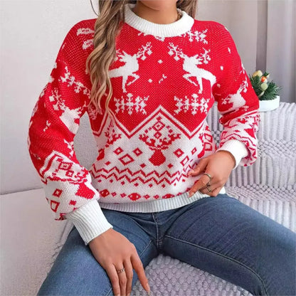 Pull de Noël femme – Pull décontracté en tricot doux pour fêtes et hiver