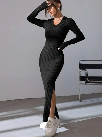 Robe midi femme en tricot côtelé – Robe élégante et confortable pour toutes occasions