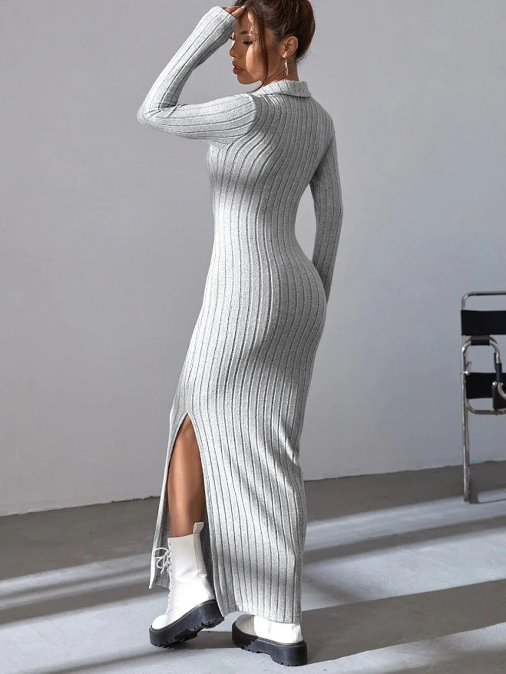 Robe midi femme en tricot côtelé – Robe élégante et confortable pour toutes occasions