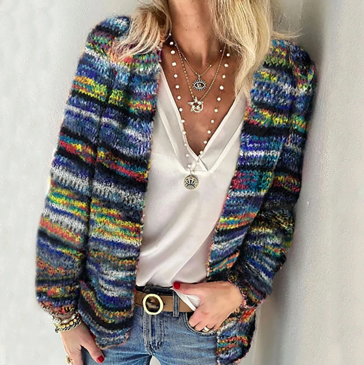 Cardigan femme coloré – Pull léger en maille pour look décontracté chic