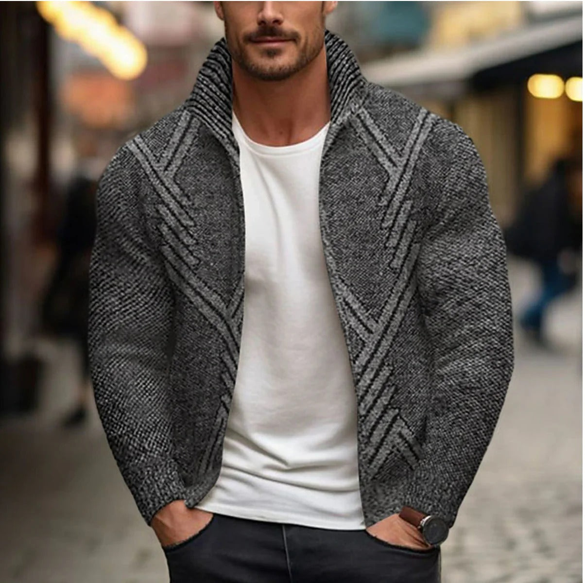 Veste en tricot d'hiver homme – Pull chaud et confortable en laine