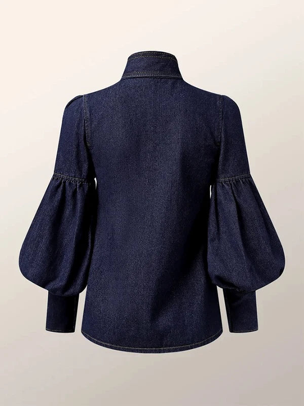 Blouse en denim femme – Blouse à manches bouffantes chic et tendance